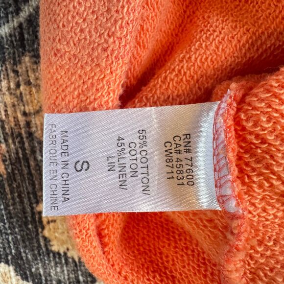 CHASER Coral Linen French Terry Sweatshirt Tee Raw Hem Short Sleeves Pink Small - Picture 4 of 4